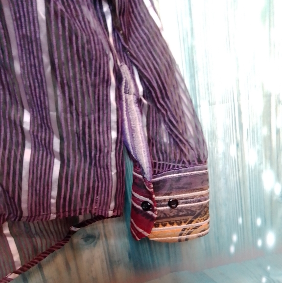 James Lord James Lord vertical striped sheer breezy button down shirt purple 2x - Picture 8 of 8